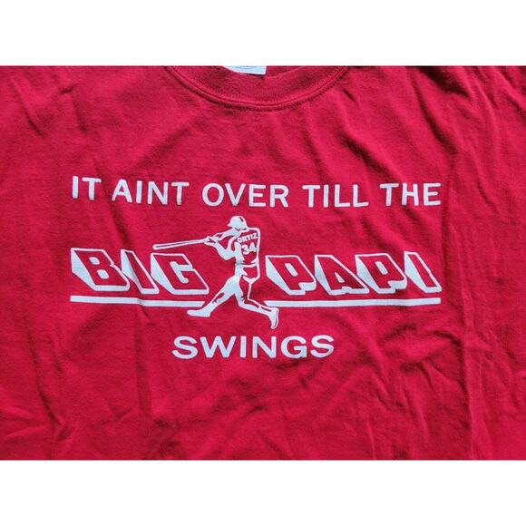 David Ortiz Boston red Sox It Ain't Over Till The Big Popi Swings Red Tshirt SzL - Picture 2 of 6